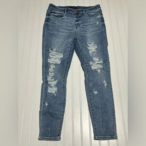 Judy Blue Hi-Rise Bleach Splash Destroyed Skinny Jeans 15